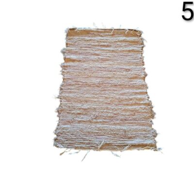 Chindi Cotton flat weave carpet in beige and white tones with decorative fringes for rent for events, advertising, films and series.