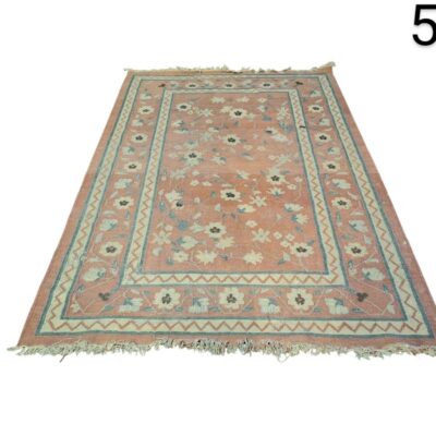 Vintage Shirvan type carpet with floral design in pink and blue tones for rent for events, advertising, films and series.