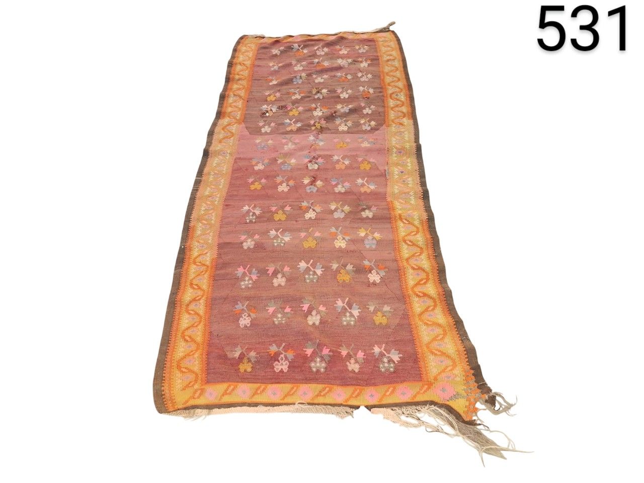 Turkish vintage kilim type rug made of wool for rent for events, advertising, films and series.