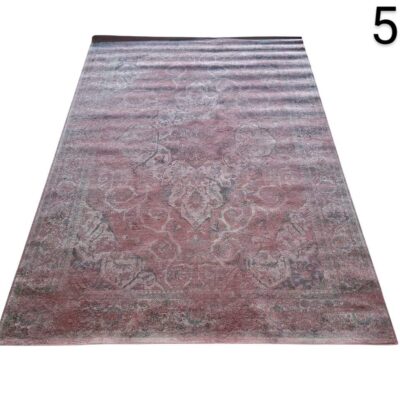 Vintage style rug of the brand benuta with an antique oriental design in pink and grey tones for rent for events, advertising, films and series.