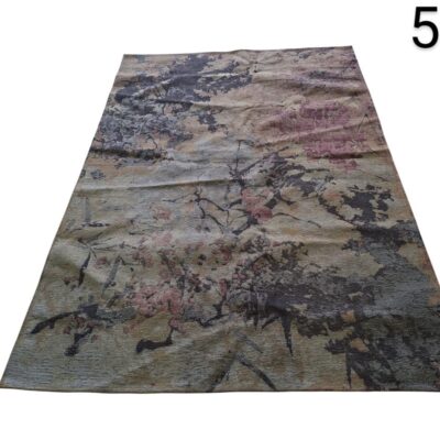 Modern carpet with an abstract design with floral motifs in beige, grey and pink tones for rent for events, advertising, films and series.