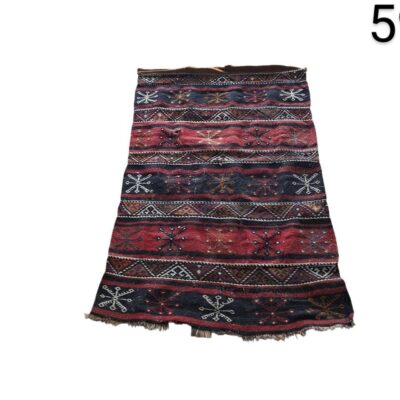 Hand woven wool tribal rug is a vintage Afghan or Anatolian Kilim for rent for events, publicity, movies and series.