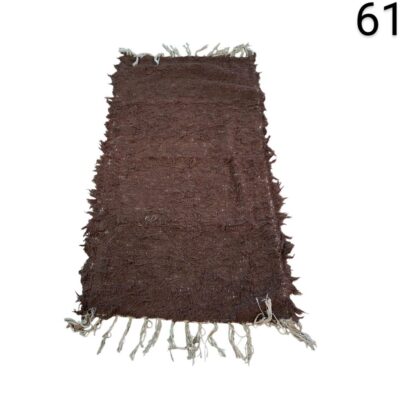 Brown rustic woven carpet with fringes for rent for events, advertising, films and series.