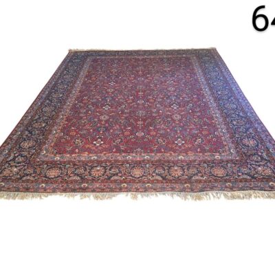 Traditional Persian hand knotted wool rug with a classic design in red and blue tones for rent for events, advertising, films and series.