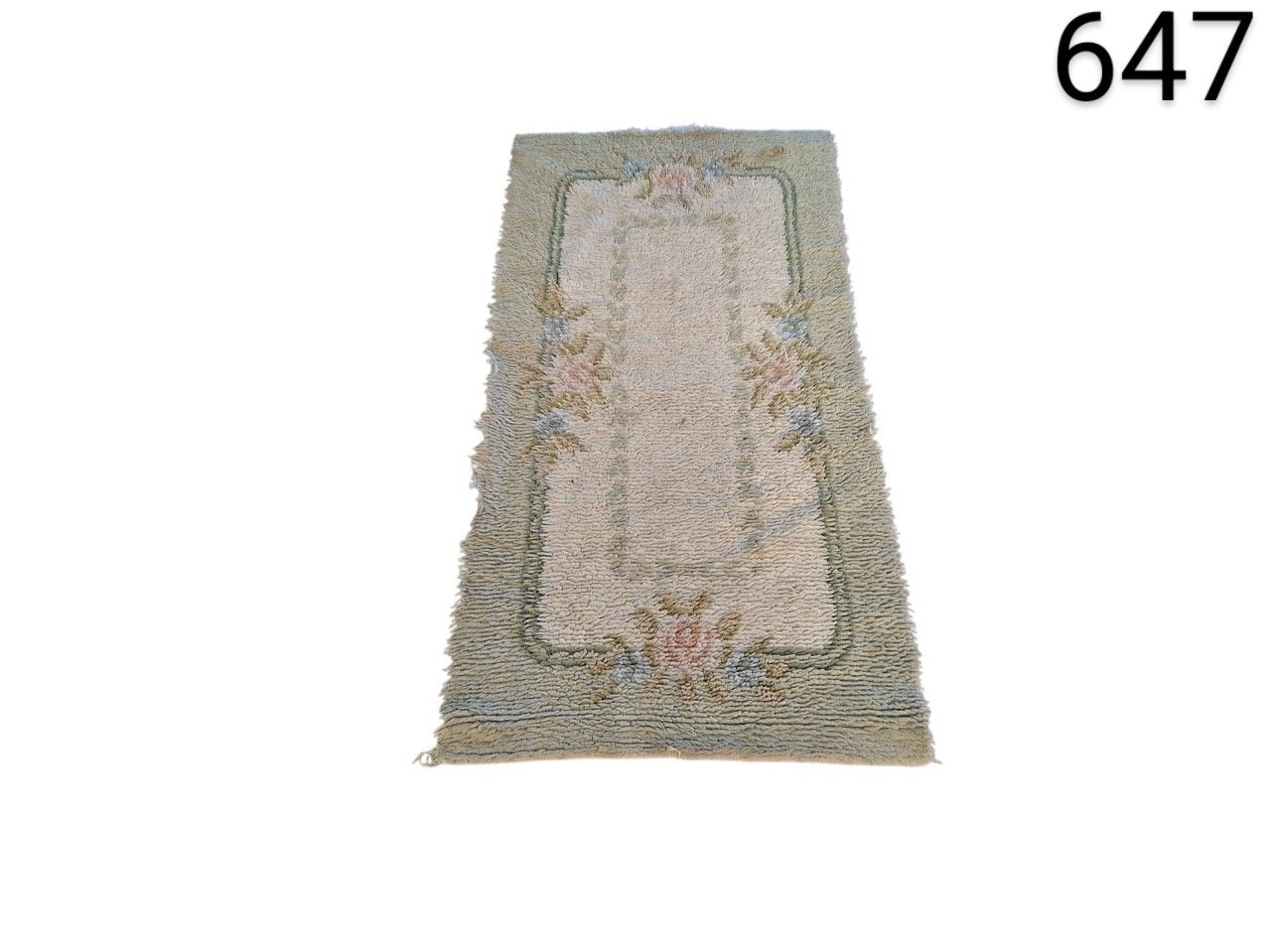 Alfombra de lana vintage con diseño floral estilo Aubusson en tonos pastel alquiler para eventos, publicidad, peliculas y series