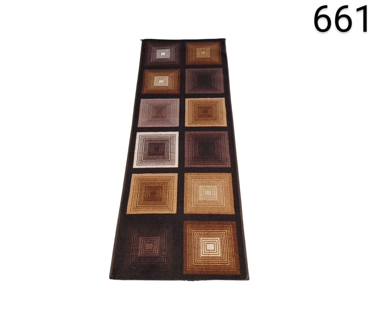 Hallway style carpet with brightly coloured squares and anti-slip backing for rent for events, advertising, films and series.