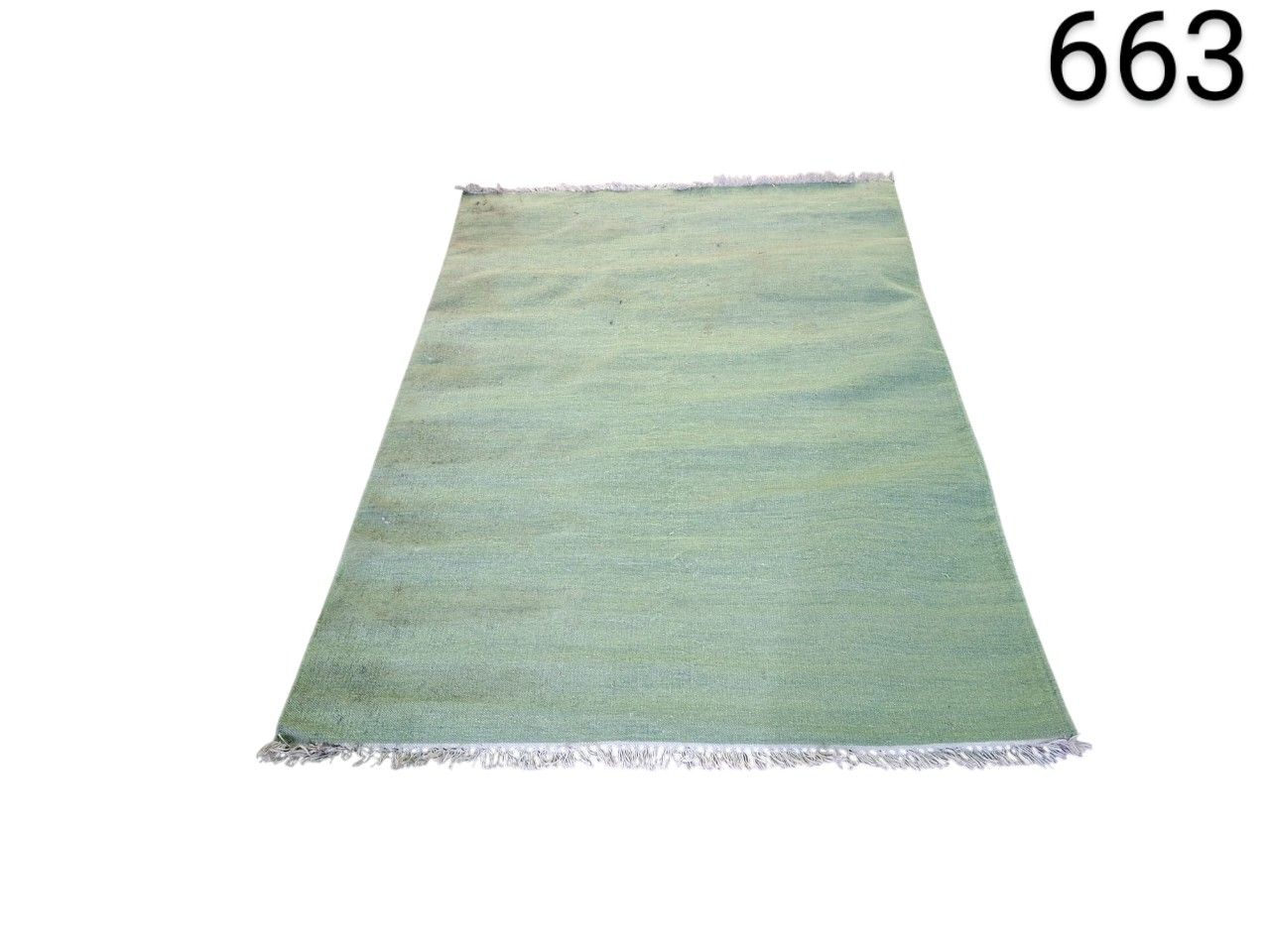 Moroccan hand-woven wool Kilim rug in mint green and aqua shades for rent for events, advertising, films and series.