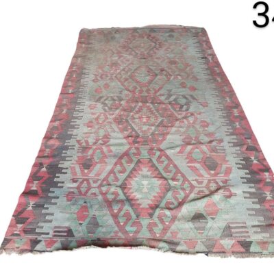 Alfombra Kilim turca vintage hecha a mano con lana y un diseño geométrico alquiler para eventos, publicidad, peliculas y series