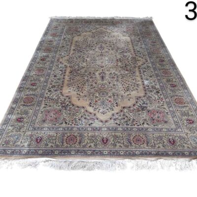 Vintage Nain silk carpet from the 60's with traditional design and light colours for rent for events, advertising, movies and series.