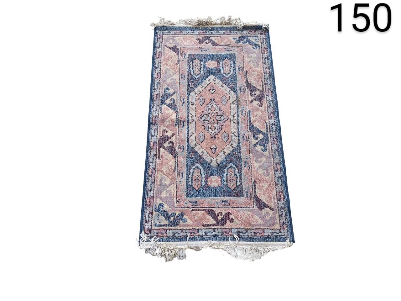 Oushak vintage turkish handmade wool carpet in pink and blue tones for rent for events, advertising, movies and series.