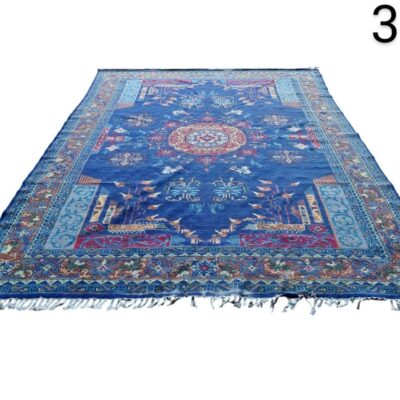 Sultani style handmade blue woollen carpet for rent for events, advertising, movies and series.