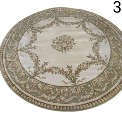 Alfombra circular de la colección Safavieh Lyndhurst con un diseño oriental tradicional en tonos salvia y marfil alquiler para eventos, publicidad, peliculas y series