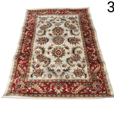 Classic oriental style carpet with floral design in beige and maroon tones for rent for events, advertising, films and series.