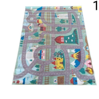 Alfombra infantil VALLABY de IKEA con diseño de carreteras y ciudad en color verde alquiler para eventos, publicidad, peliculas y series