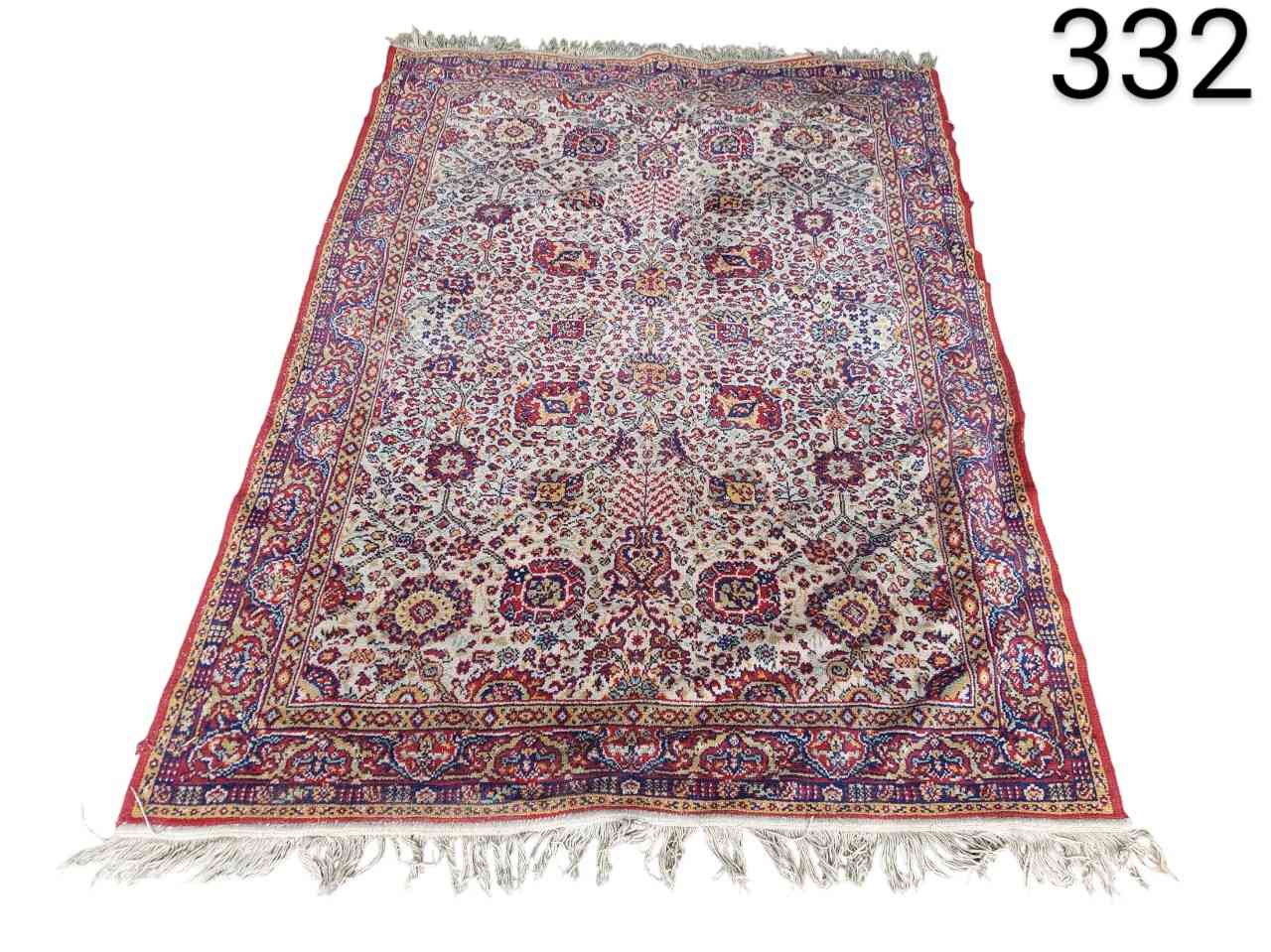 Hand knotted Persian rug, with features reminiscent of Sarough or Kashan styles, known for its intricate floral motifs and vibrant colour palette, rented for events, advertising, films and series.