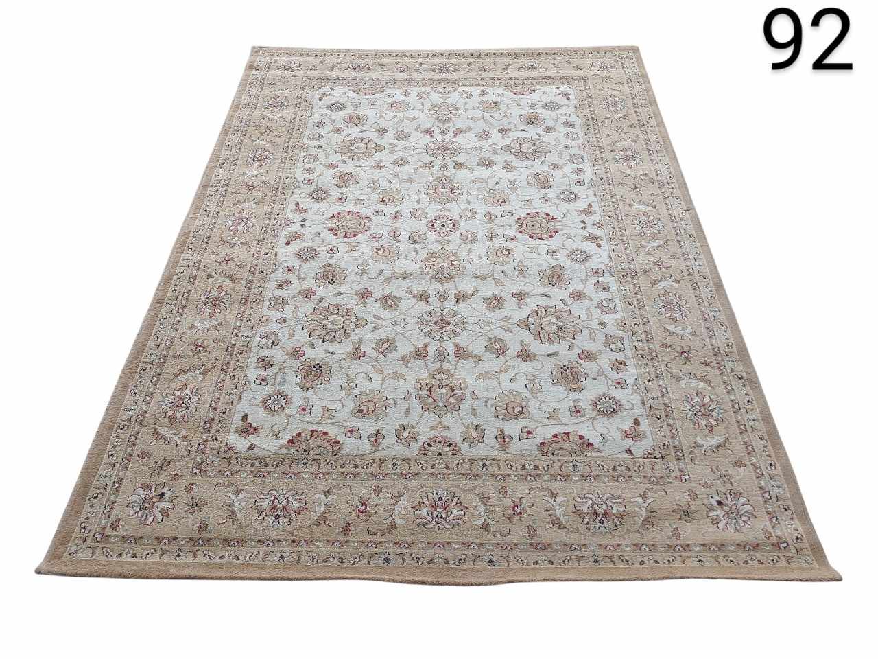 Persian Tabriz rug 50 Raj handmade in wool and silk with a classic beige design Alf_92 for rent for events, advertising, films and series.