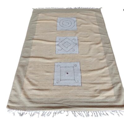 Alfombra turca vintage Oushak tejida a mano con un diseño geométrico alquiler para eventos, publicidad, peliculas y series