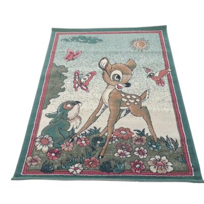 Alfombra vintage de Disney con motivos de Bambi y Tambor, probablemente fabricada en Bélgica Alquiler para eventos, publicidad, peliculas y series