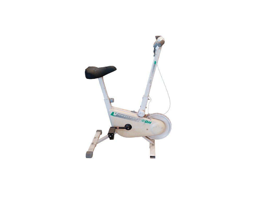 BH Fitness Vibrotempo exercise bike, recognisable by its white frame with green accents and compact design; available for hire for events, advertising, films and TV series