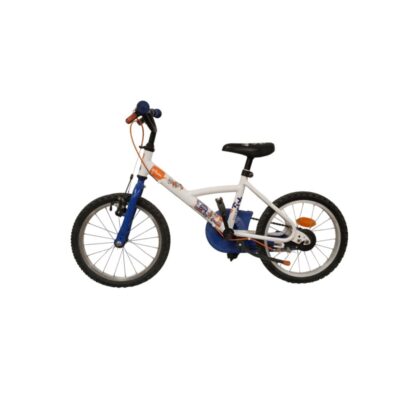 B'Twin Sheriff Patrol 16-inch children's bike, in white and blue, available for hire for events, advertising, films and TV series