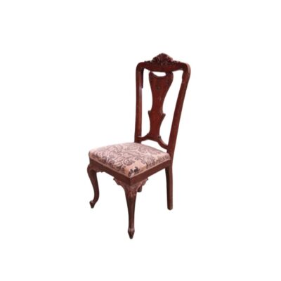 Victorian-style chair featuring a carved wooden frame and a seat upholstered in decorative fabric; available for hire for events, advertising, films and TV series