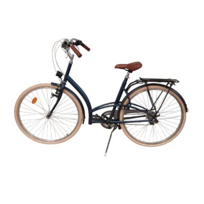 The blue city bike is a Decathlon B'Twin Elops 320, designed for comfortable use in the city and for hire for events, advertising, films and TV series