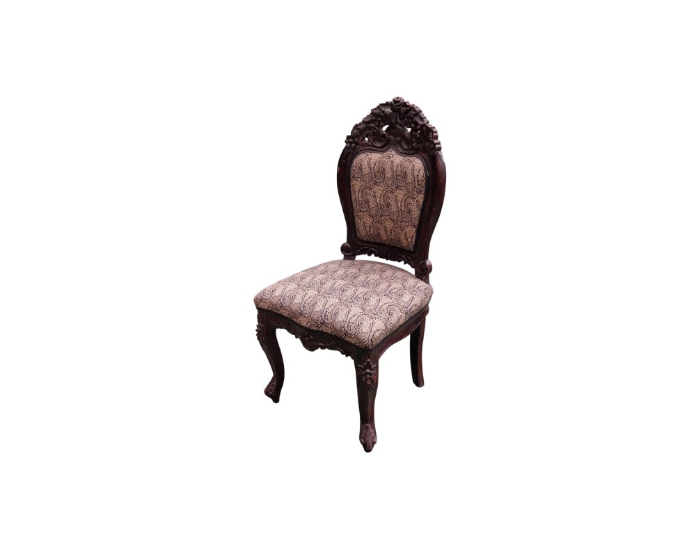 This Baroque-style dining chair from Casa Padrino is made from dark brown beech wood with intricate carved details; available for hire for events, advertising, films and TV series