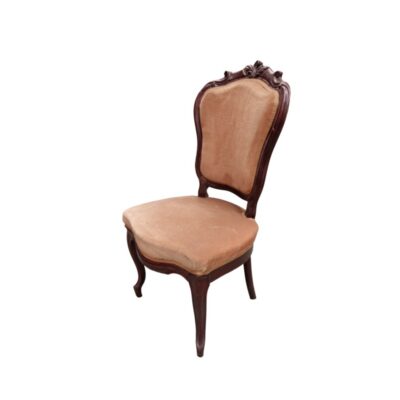 Antique Spanish Elizabethan-style chair featuring a carved wooden frame and neutral-coloured upholstery; available for hire for events, advertising, films and TV series