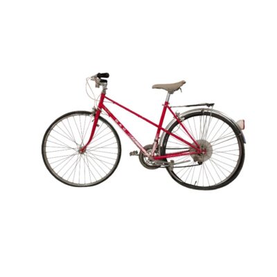 This classic city bike is a vintage G.A.C. in red with a steel frame, available for hire for events, advertising, films and TV series