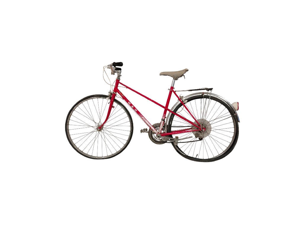 This classic city bike is a vintage G.A.C. in red with a steel frame, available for hire for events, advertising, films and TV series