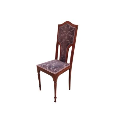An early 20th-century Art Nouveau chair made of walnut with floral-patterned upholstery; available for hire for events, advertising, films and TV series