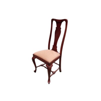 This Queen Anne-style dining chair is made of mahogany and features an upholstered seat. Available for hire for events, advertising, films and TV series.