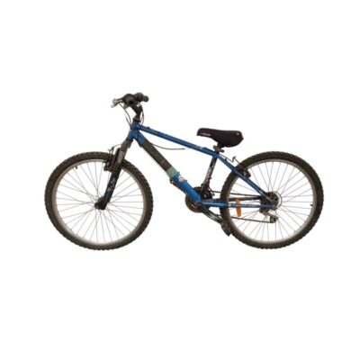 The blue bike with front suspension is a Decathlon Rockrider, likely the 24-inch sports model used for hire for events, advertising, films and TV series