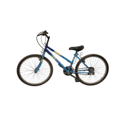 Blue mountain bike with a steel frame and gears – available for hire for events, advertising, films and TV series