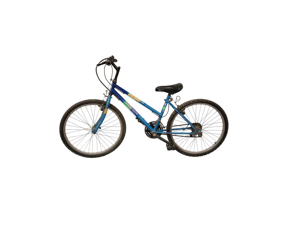 Blue mountain bike with a steel frame and gears – available for hire for events, advertising, films and TV series