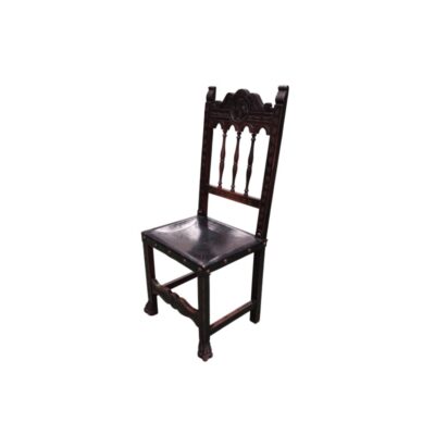 Antique wooden chair featuring a Renaissance-style design with a tall, carved backrest – available for hire for events, advertising, films and TV series