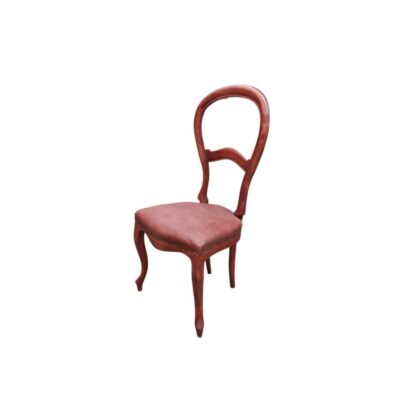 Antique Elizabethan chair with a wooden frame and red upholstery – available for hire for events, advertising, films and TV series