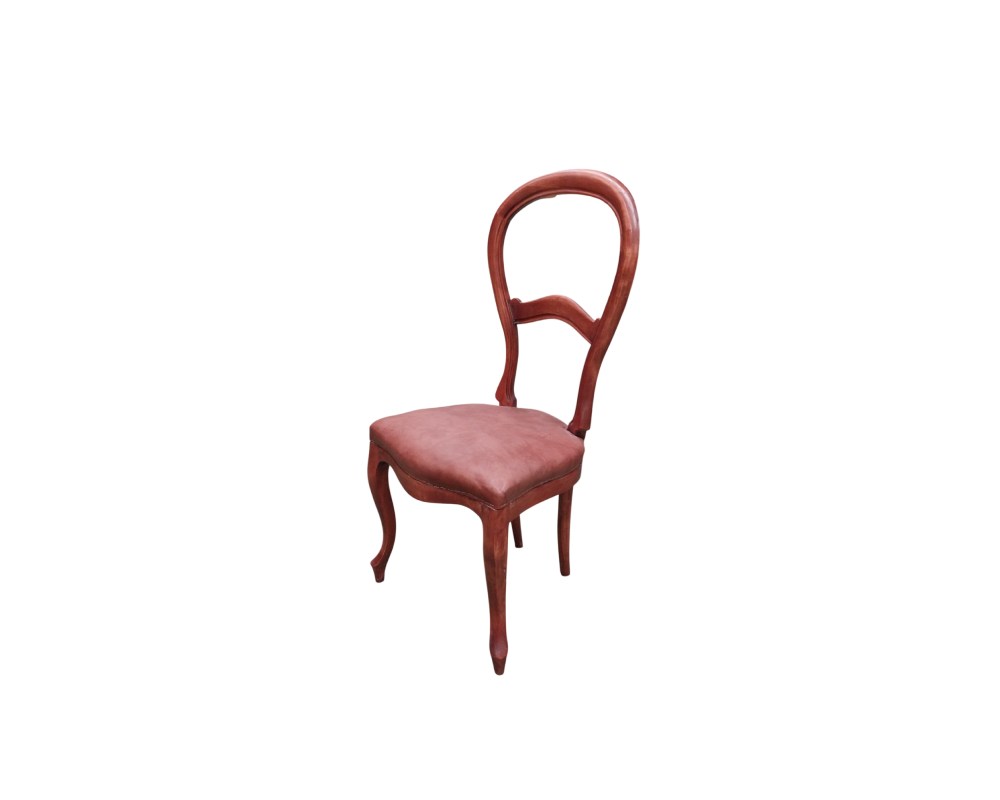 Antique Elizabethan chair with a wooden frame and red upholstery – available for hire for events, advertising, films and TV series
