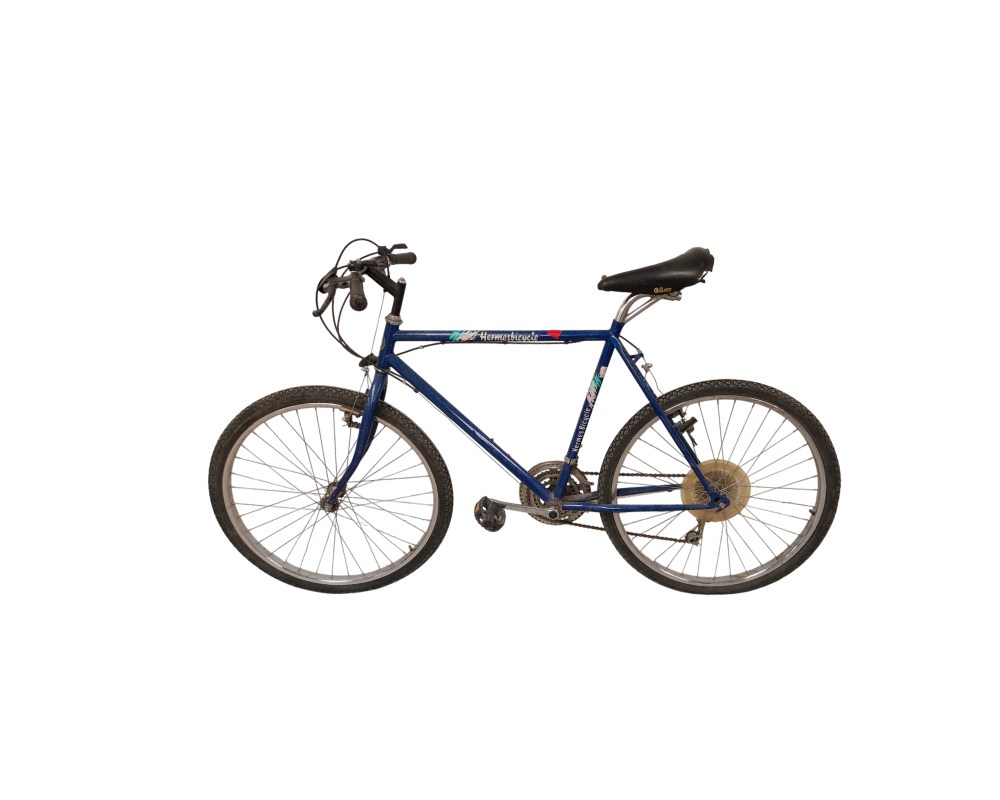 Blue mountain bike with a metal frame and 26-inch wheels – available for hire for events, advertising, films and TV series