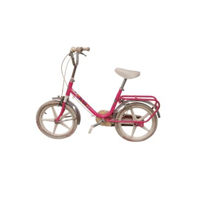 Classic pink BH Happy children’s bike, an iconic model from the 1980s, available for hire for events, advertising, films and TV series