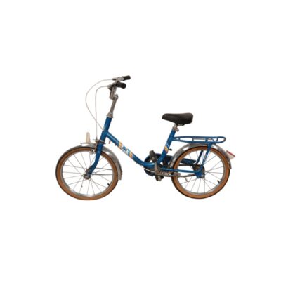 Classic BH children’s bicycle from the 1970s or 1980s, recognisable by its blue folding frame and chrome mudguards; available for hire for events, advertising, films and TV series