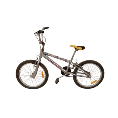 Silver Monty BMX bike with high handlebars and a yellow saddle – available for hire for events, advertising, films and TV series