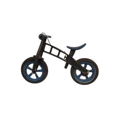 FirstBIKE balance bike in black and blue, designed for children; available for hire for events, advertising, films and TV series