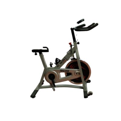 Runfit Fitness grey spinning bike designed for indoor cardiovascular training; available for hire for events, advertising, films and TV series
