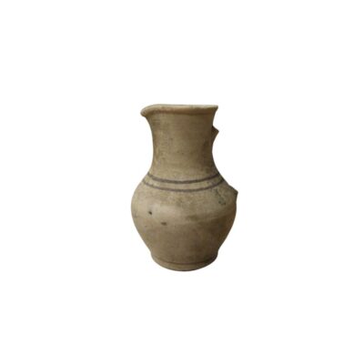 Ceramic vase in earthy, natural tones, with a rounded base and a wide neck featuring a slightly flared rim; available for hire for events, advertising, films and TV series