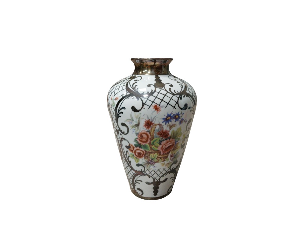 An elegant porcelain vase with an inverted conical shape, notable for its refined ornamentation; available for hire for events, advertising, films and TV series