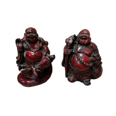 This pair of figurines depicts Budai, known as the Smiling Buddha or the Buddha of Abundance, characterised by his cheerful expression, prominent belly and relaxed demeanour. Available for hire for events, advertising, films and TV series