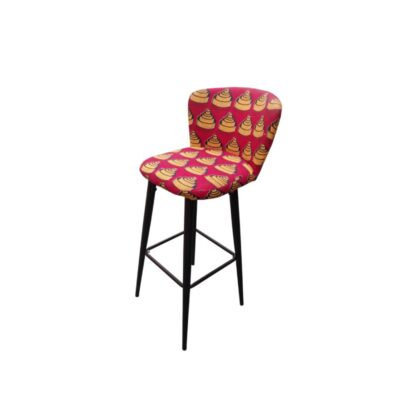 This high stool from the Seletti Toiletpaper collection features an eye-catching shell print on a vibrant red background; available for hire for events, advertising, films and TV series