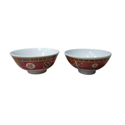 The set comprises four ceramic bowls with raised bases and an open design, with a plain white interior; available for hire for events, advertising, films and TV series