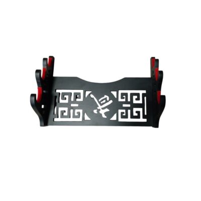 Black tabletop stand designed to display multiple swords or decorative items vertically; available for hire for events, advertising, films and TV series